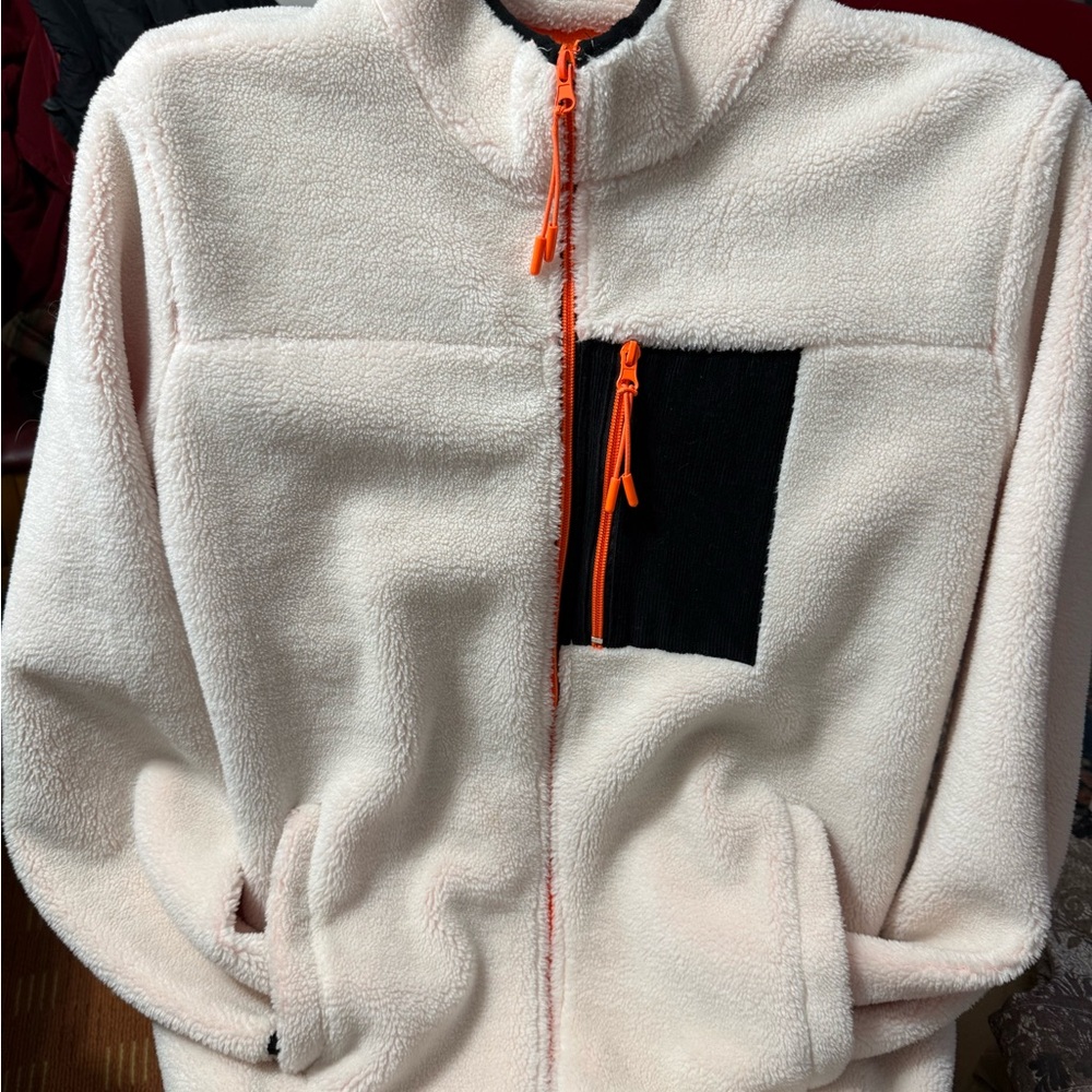 PacSun Cream and Orange Fleece Jacket